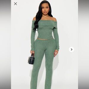 Fashionnova Off Shoulder Pant Set - Olive
